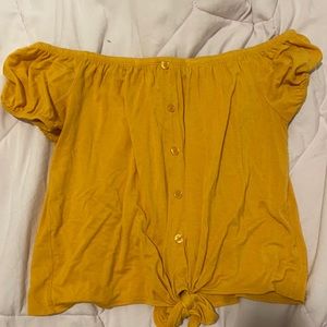 Off the shoulder, tied front shirt